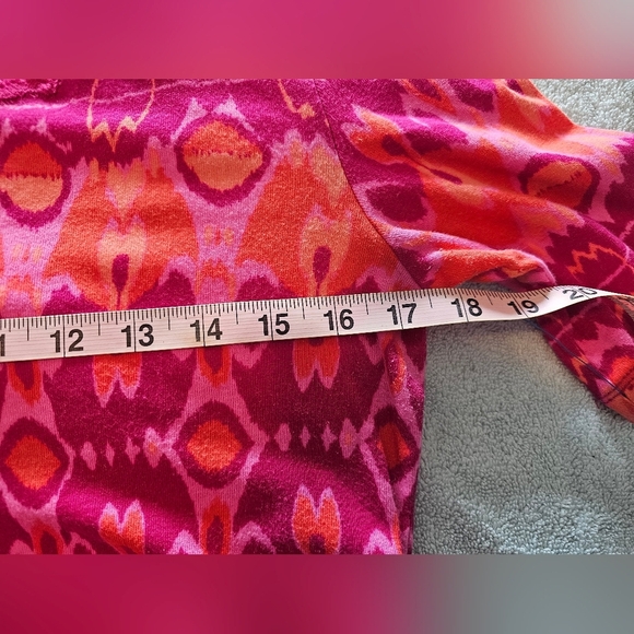 Jones New York Signature Ikat Print Tunic Top Medium Pink Orange Lace Neck - Picture 6 of 10